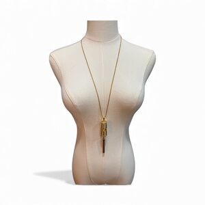 Vintage Joan Rivers Hidden Watch Pendant Necklace – Gold Ribbed Cylinder Tassel